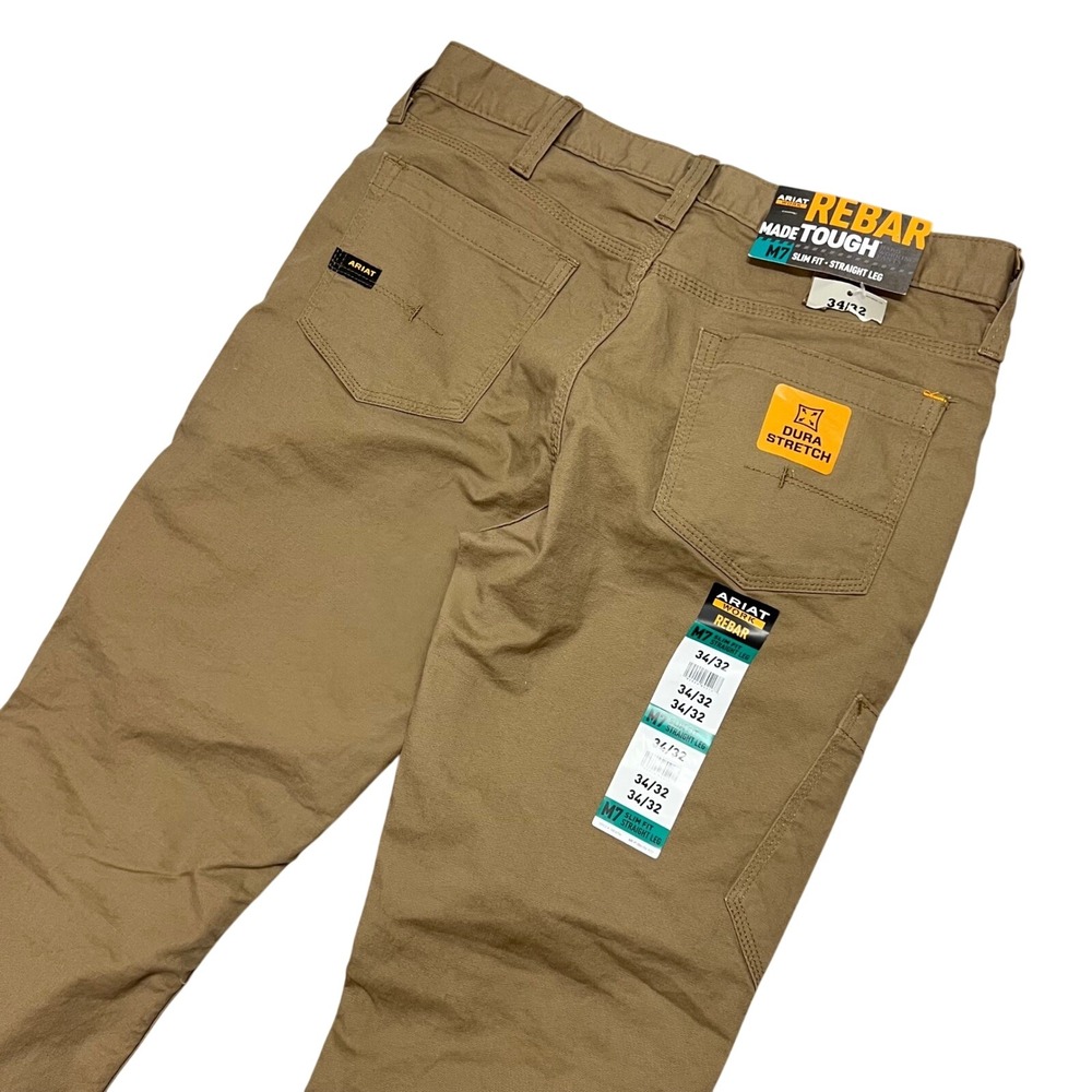 NEW Ariat Rebar M7 Slim Straight Leg Work Pants Khaki Brown 34x32 Workwear